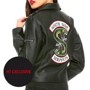 Riverdale x Hot Topic Moto Jacket JR L-XL Black Southside Serpents Vegan Leather